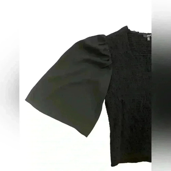 DREW Black Puff Sleeve Scrunch V-Neck Size Small - Picture 2 of 8